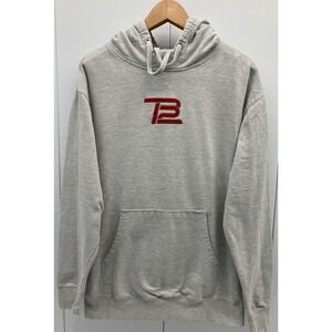 TB12 Hoodie Mens Large Gray Pullover Sweatshirt Kangaroo Pocket Embroidered